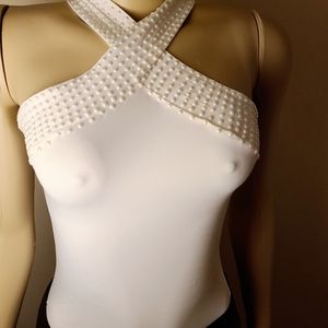 Pearl-Studded Halter Top (Custom)